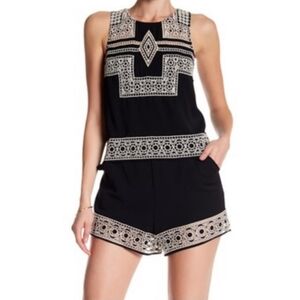 Parker black romper Briana sleeveless overlay white eyelet with pockets Small